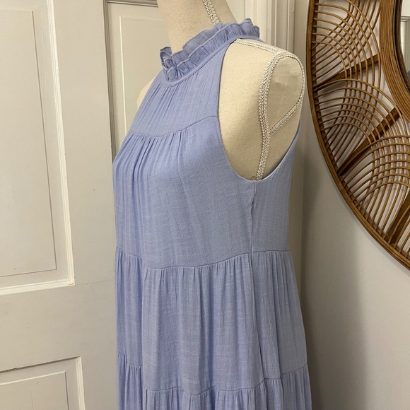 Indigo Soul Maxi Dress Sz S Tiered Boho Coastal Resort Wedding Guest Cotttage - Picture 6 of 8